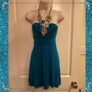 SKY Style Rhinestone Jeweled Keyhole Mini Dress